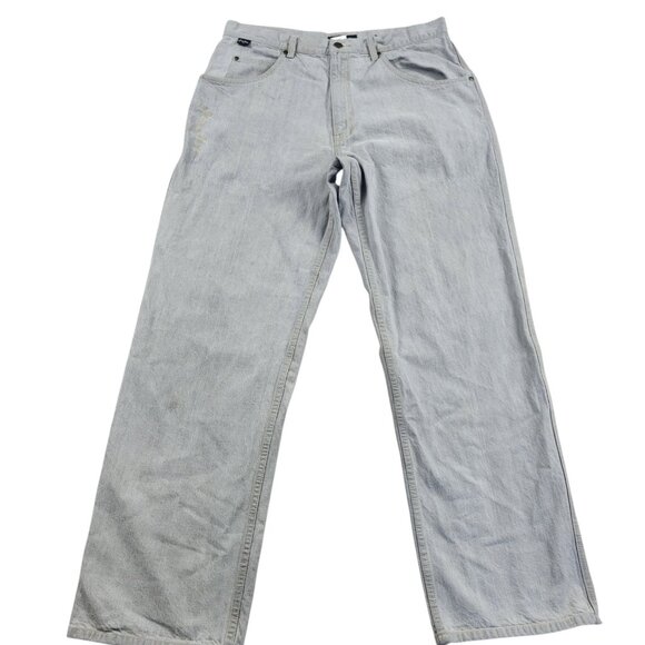 Sean John Jeans Mens 34x32 Gray Straigh Retro Spellout Distressed Carpenter Read - Picture 1 of 11